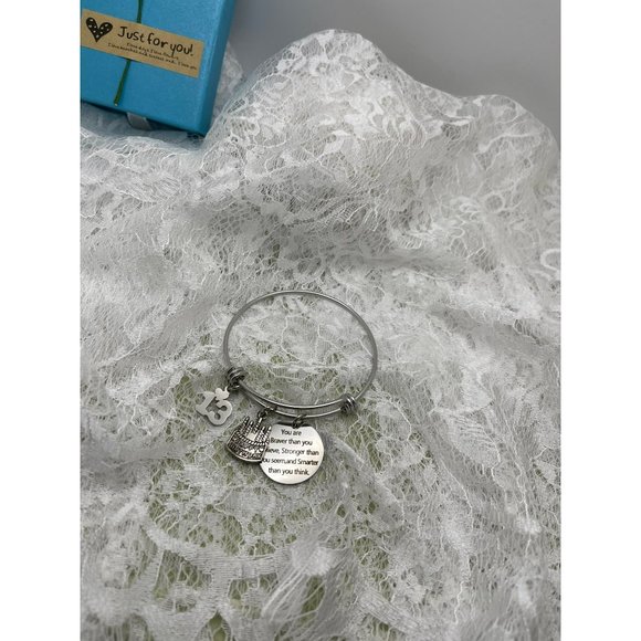 13th Happy Birthday "Your braver than you believe..." Charm Spring Bracelet - Picture 9 of 12